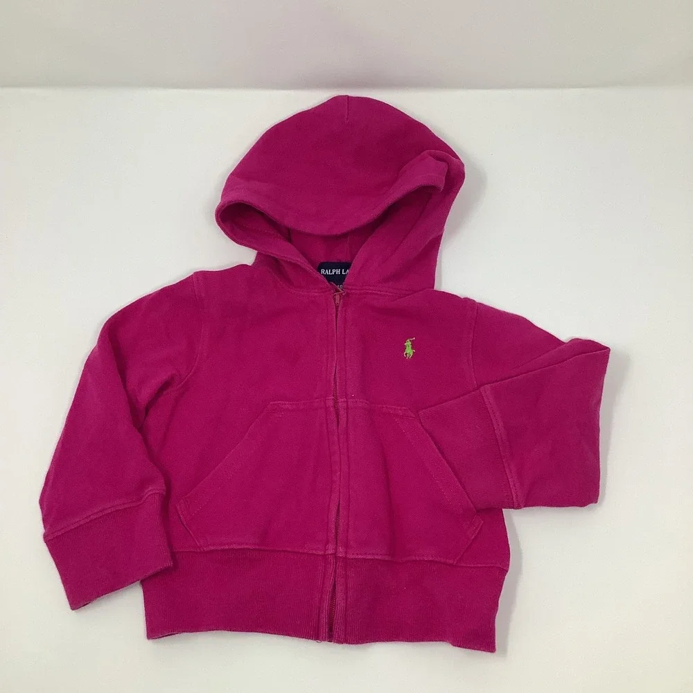 Ralph Lauren Pink Full Zip Hoodie Girls Size 18M Sweatshirt Pockets Long Sleeves